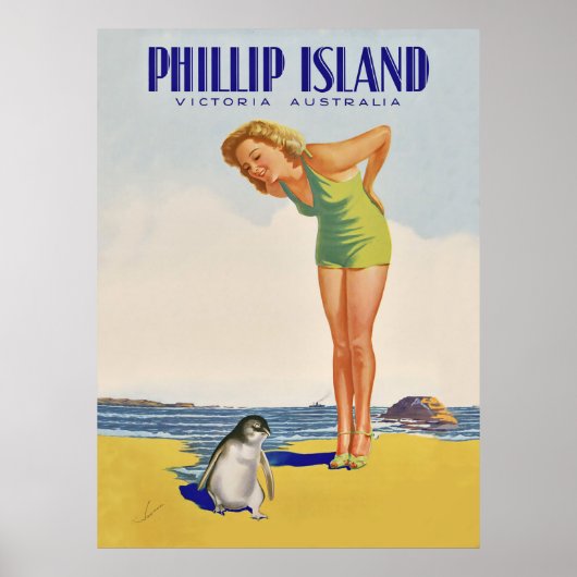 Philip Island, Australië, meisje met pinguïn Poster (Voorkant)