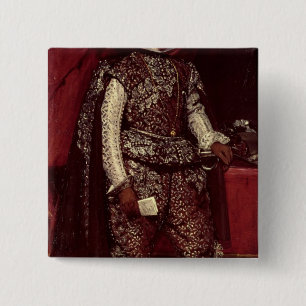 Philip IV van Spanje in Brown en Silver Vierkante Button 5,1 Cm