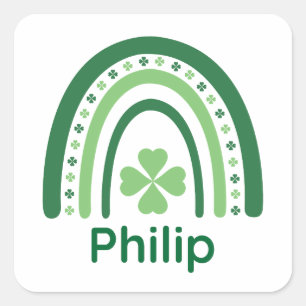 Philip Name Clover Boho Rainbow Vierkante Sticker