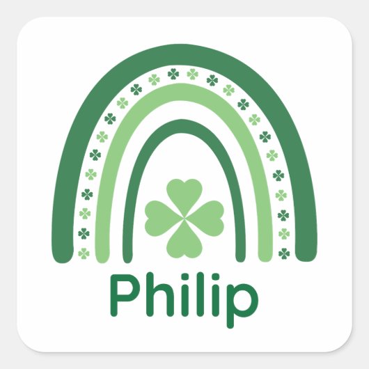 Philip Name Clover Boho Rainbow Vierkante Sticker (Voorkant)