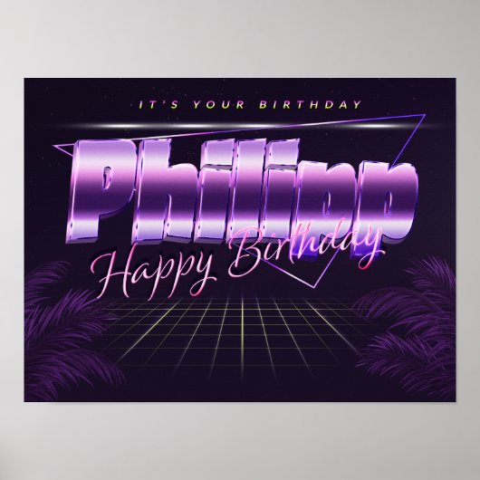 Philipp Name Vorname lila retro Poster Geburtstag (Voorkant)