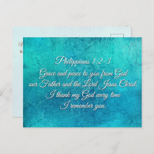 Philippians 1:2-3 Grace en Vrede voor u Manuscript Briefkaart (Voorkant / Achterkant)