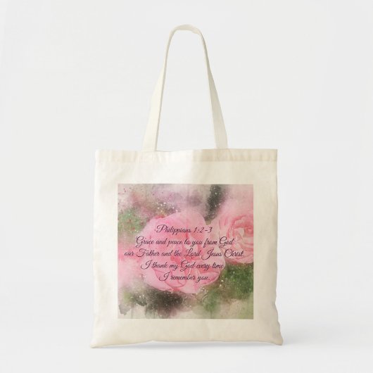 Philippians 1:2-3 Grace en Vrede voor u Manuscript Tote Bag (Voorkant)
