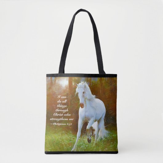 Philippians 4:13 Alles door Christus, Paard Tote Bag (Voorkant)