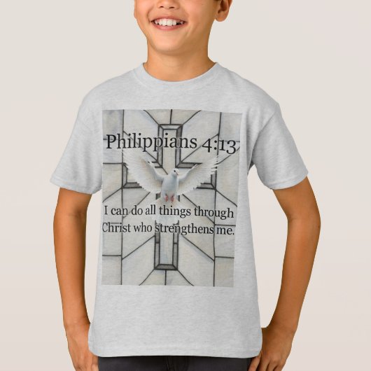 Philippians 4:13 Bible Verse Kid's Tee Shirt (Voorkant)