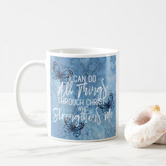 Philippians 4:13 Blauw Floral design Koffiemok (Met donut)