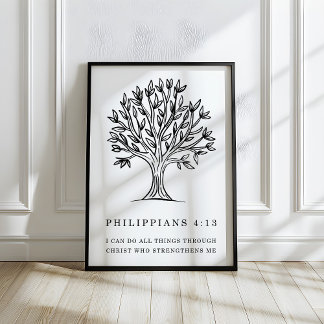 Philippians 4:13 Christian Bible Verse Art Poster