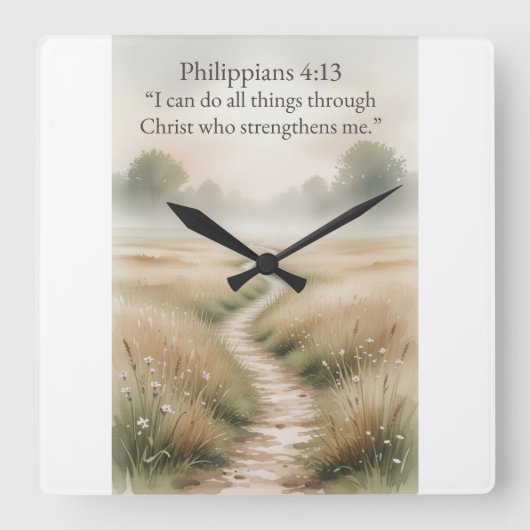 Philippians 4:13 Christian Square Wall Clock Vierkante Klok (Voorkant)
