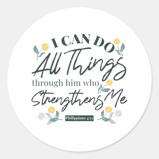 Philippians 4:13 met florale, witte Sticker (Voorkant)