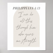 Philippians 4:13 Minimale Boho Beige Arch Script Poster (Voorkant)