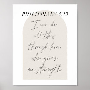 Philippians 4:13 Minimale Boho Beige Arch Script Poster