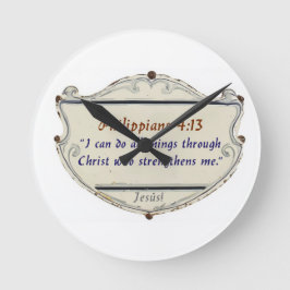 Philippians 4:13 Shield Wall Clock Ronde Klok