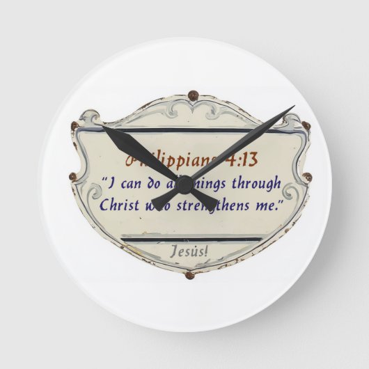 Philippians 4:13 Shield Wall Clock Ronde Klok (Voorkant)
