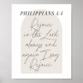 Philippians 4:4 Minimale Boho beige Arch Script Poster (Voorkant)