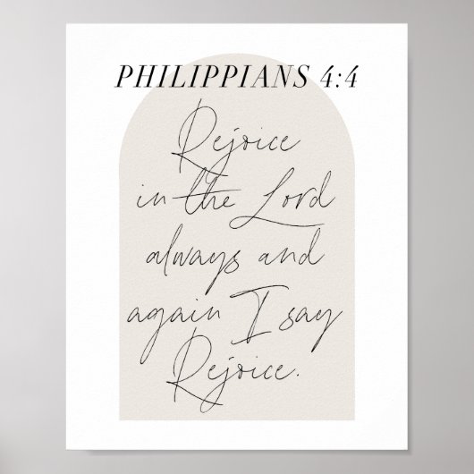 Philippians 4:4 Minimale Boho beige Arch Script Poster (Voorkant)