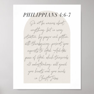 Philippians 4:6-7 Minimale Boho beige Arch Script Poster