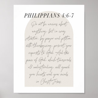 Philippians 4:6-7 Minimale Boho beige Arch Script Poster