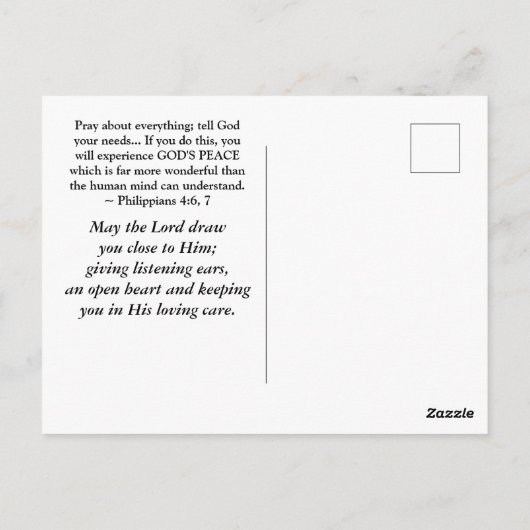 Philippiërs 4:6-7 bidden dat er nog meer ongerusth briefkaart (Achterkant)