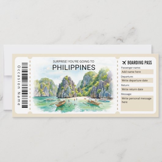 Philippines Trip Boarding Pass Ticket Kaart (Voorkant)
