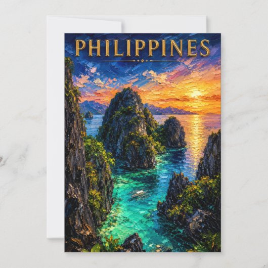 Philippines: Tropical Sunset Palawan Coast Art Sou Kaart (Voorkant)