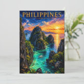 Philippines: Tropical Sunset Palawan Coast Art Sou Kaart (Staand voorkant)
