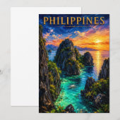 Philippines: Tropical Sunset Palawan Coast Art Sou Kaart (Voorkant / Achterkant)