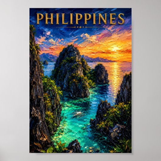 Philippines: Tropical Sunset Palawan Coast Art Sou Poster (Voorkant)