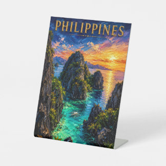Philippines: Tropical Sunset Palawan Coast Art Sou Reclamebord Met Voetstuk