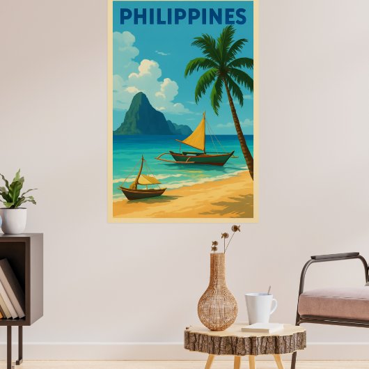 Philippines Vintage Travel– Tropical Beach  Poster (Woonkamer 3)