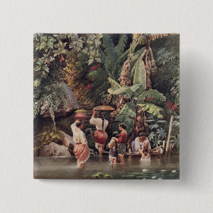 Philippino Vrouwen die onder een bananenboom wasse Vierkante Button 5,1 Cm