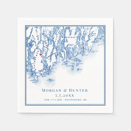 Philippsburg Maine Kaart Navy Elegant Bruiloft Servet (Voorkant)