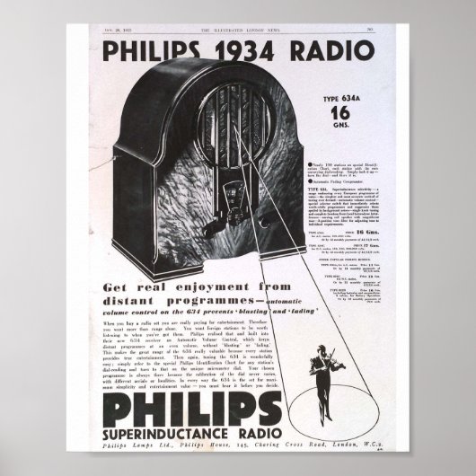 Philips 1934 radio antiek retro reclame poster (Voorkant)