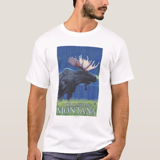 Philipsburg, MontanaMoonlight Moose T-shirt (Voorkant)