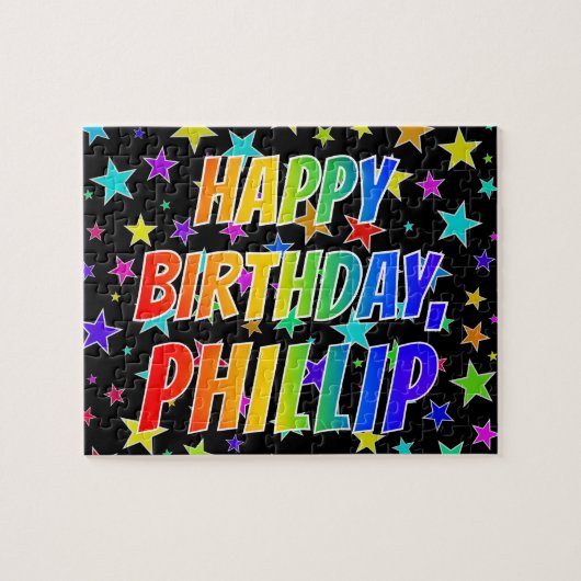 "PHILLIP" voornaam, geun "HAPPY BIRTHDAY" Legpuzzel (Horizontaal)