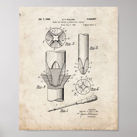 Phillips head Scredriver Patent - Old look Poster (Voorkant)