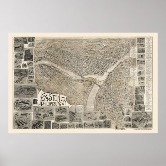 Phillipsburg, NJ & Easton, PA Panoramic Map - 1900 Poster (Voorkant)