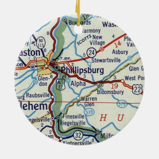 Phillipsburg NJ Map Keramisch Ornament (Achterkant)