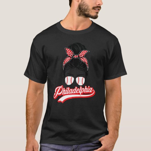 Philly Baseball Leopard Messy Bun Philadel T-shirt (Voorkant)
