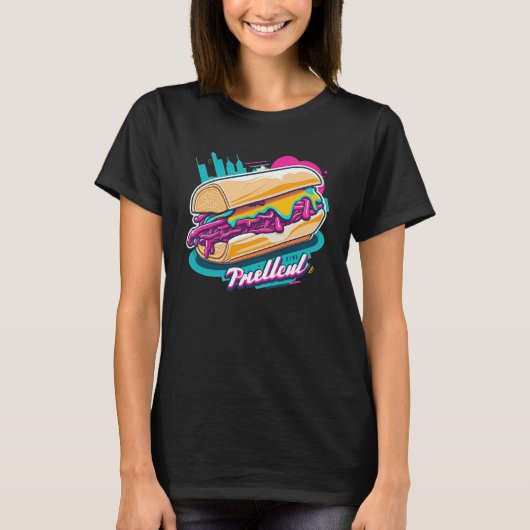 Philly Cheesesteak Synthwave 80s Retrowave Esthet T-shirt (Voorkant)