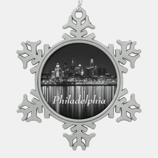 Philly night b/w tin sneeuwvlok ornament (Voorkant)