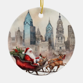 Philly Skyline beroemd gemaakt door Santa & Reinde Keramisch Ornament