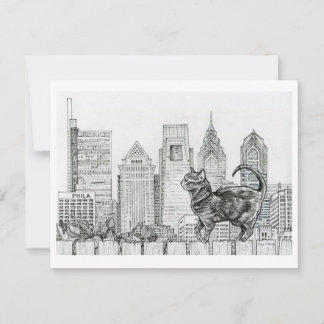 Philly Skyline - Cat on Fence Briefkaart
