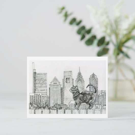 Philly Skyline - Cat on Fence Briefkaart (Staand voorkant)