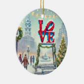 Philly's LOVE Park tijdens de kerstvakantie Keramisch Ornament (Rechts)