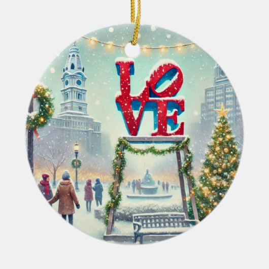 Philly's LOVE Park tijdens de kerstvakantie Keramisch Ornament (Voorkant)
