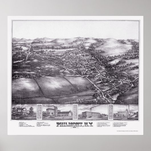 Philmont, NY Panoramic Map - 1881 Poster (Voorkant)