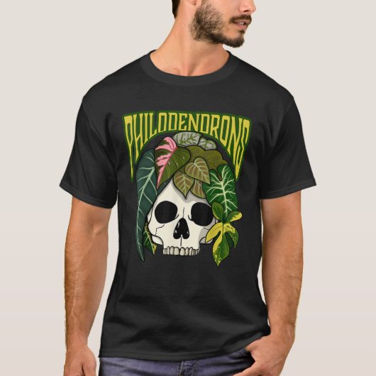 Philodendron House Plant Lover Skull Aroids Head P T-shirt (Voorkant)
