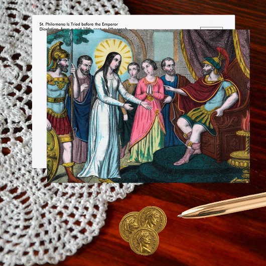 Philomena wordt berecht voor keizer Diocletianus Briefkaart