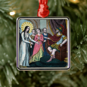 Philomena wordt berecht voor keizer Diocletianus Metalen Ornament