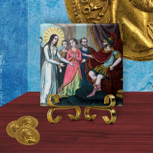 Philomena wordt berecht voor keizer Diocletianus Tegeltje